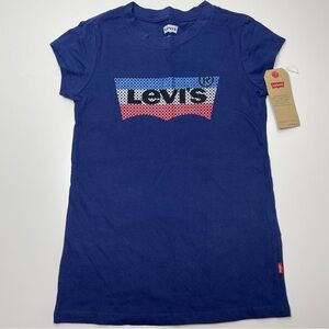 NEW Girl's Levi's Logo Short Sleeve T-Shirt (Navy) 100% Cotton Size MEDIUM 10-12